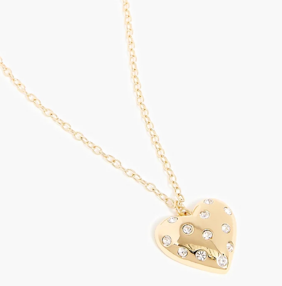 J.Crew puffy heart pave pendant chain necklace, gold